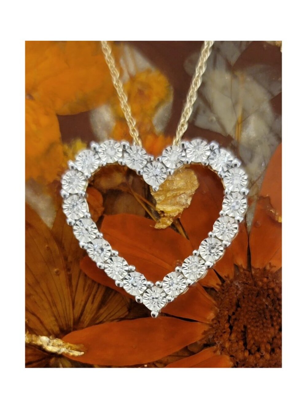 Lab Grown Diamond Heart Pendant Necklace Gold Over Sterling Silver NWT
